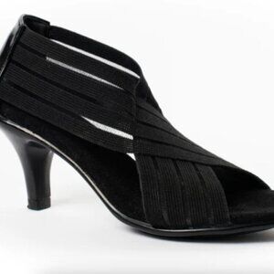 Barcelona Shoe Company Floresta Black & Mesh Kitten Heel Dress Sandals 37 NWOT